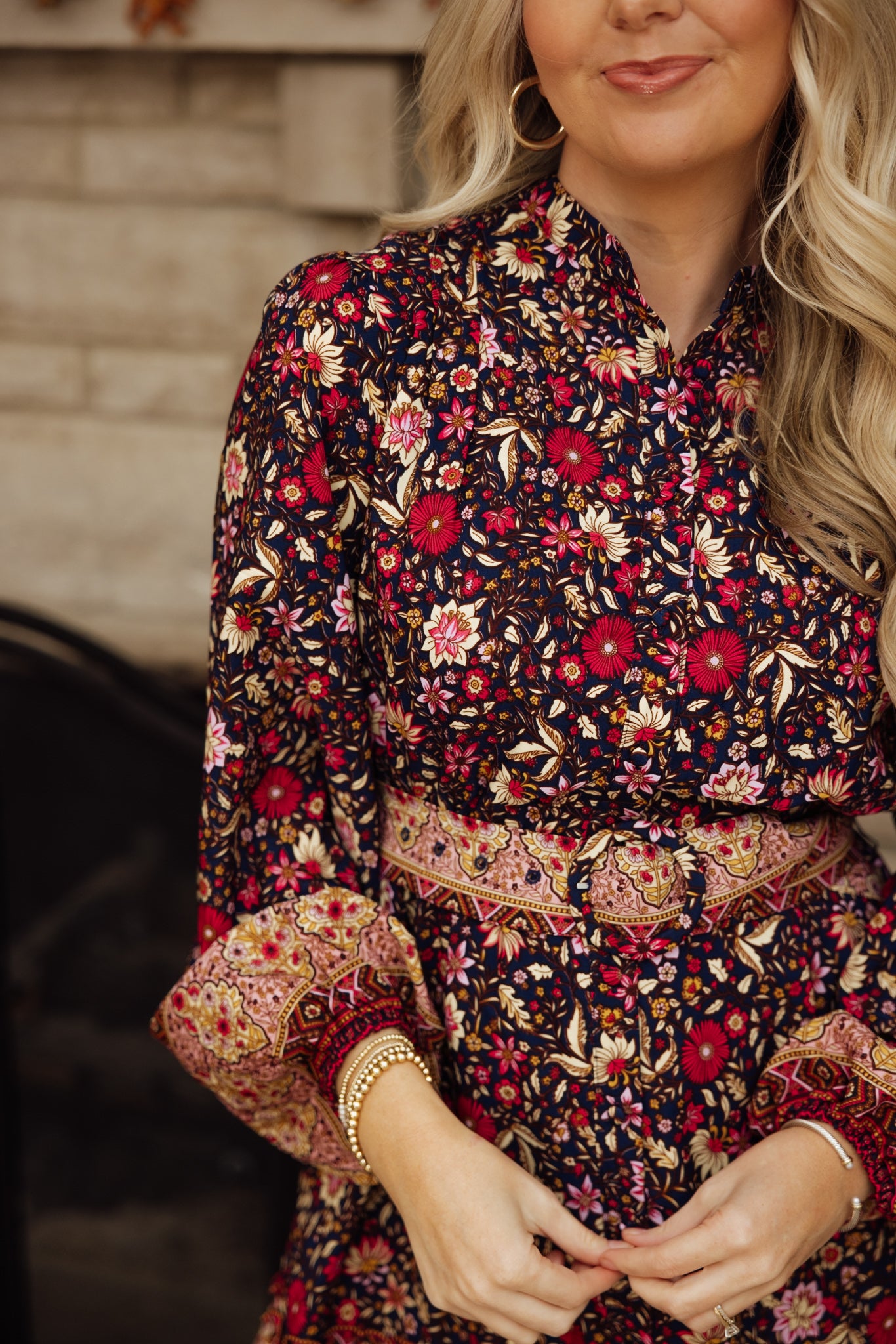 Navy Floral Belted Dress